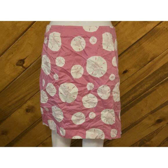 Lily & Van Skirt Sz 4 Button Up Sand Dollar Print Pink/ Gold Button Cotton Blend - Picture 6 of 9